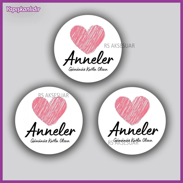 15 Adet - 5 cm - Anneler Günü Hediyelik Yapışkanlı Etiket