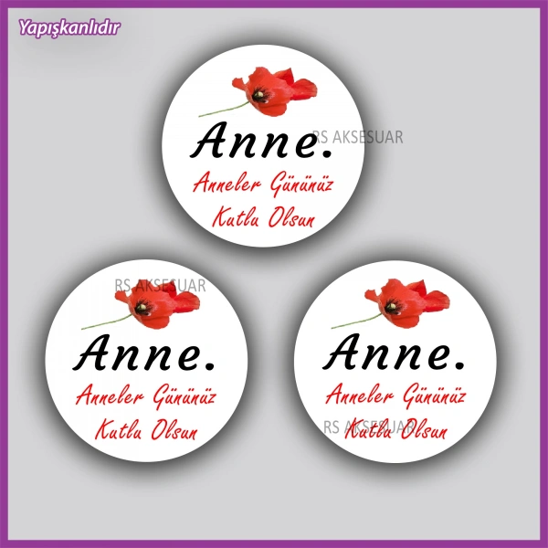 15 Adet - 5 cm - Anneler Günü Hediyelik Yapışkanlı Etiket