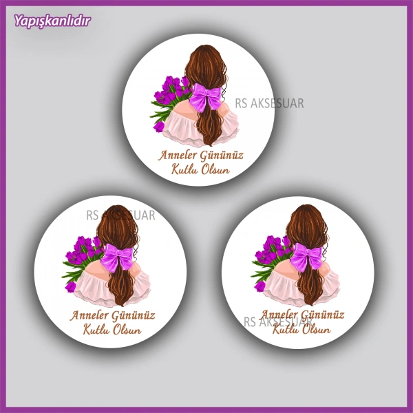 15 Adet - 5 cm - Anneler Günü Hediyelik Yapışkanlı Etiket