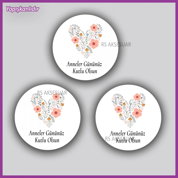 15 Adet - 5 cm - Anneler Günü Hediyelik Yapışkanlı Etiket