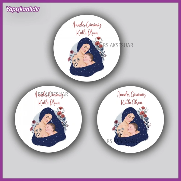 15 Adet - 5 cm - Anneler Günü Hediyelik Yapışkanlı Etiket