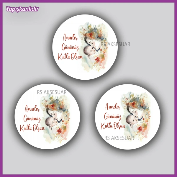 15 Adet - 5 cm - Anneler Günü Hediyelik Yapışkanlı Etiket
