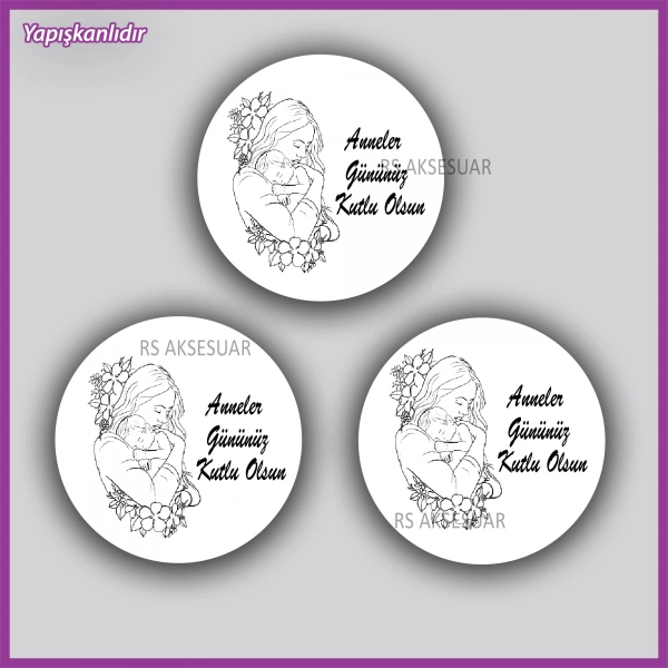 15 Adet - 5 cm - Anneler Günü Hediyelik Yapışkanlı Etiket