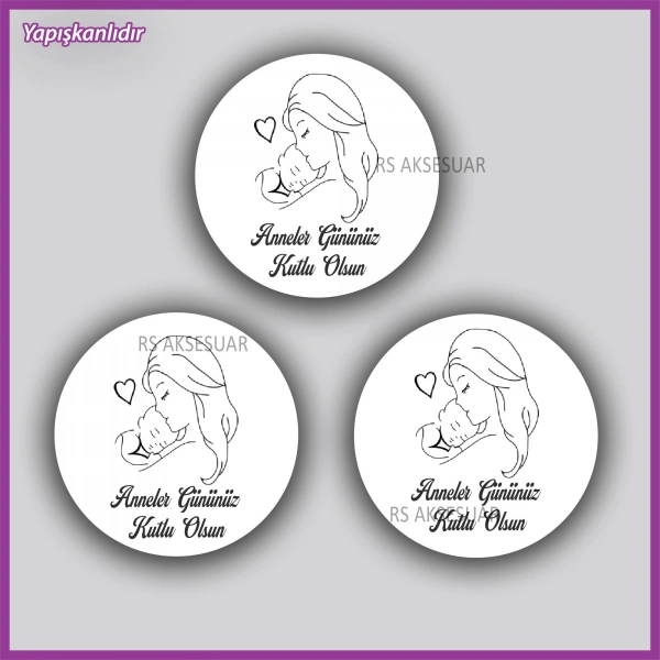 15 Adet - 5 cm - Anneler Günü Hediyelik Yapışkanlı Etiket
