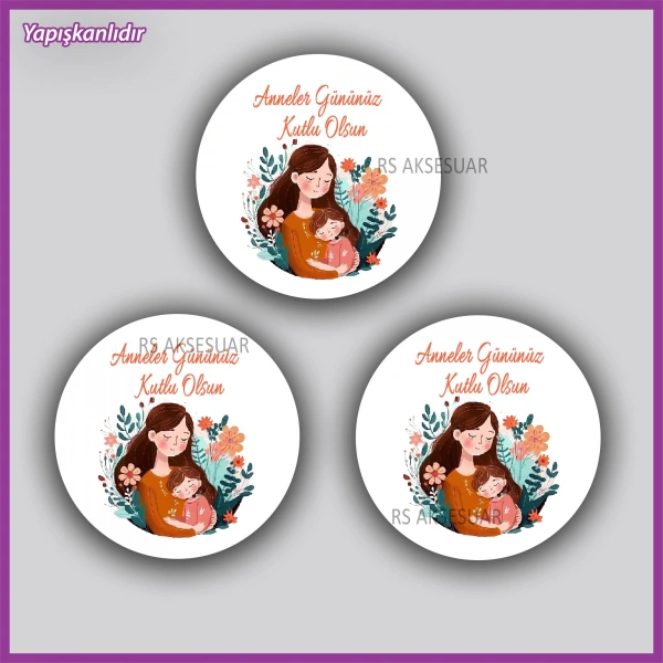 15 Adet - 5 cm - Anneler Günü Hediyelik Yapışkanlı Etiket