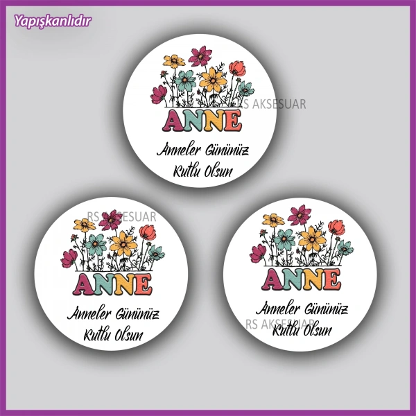 15 Adet - 5 cm - Anneler Günü Hediyelik Yapışkanlı Etiket