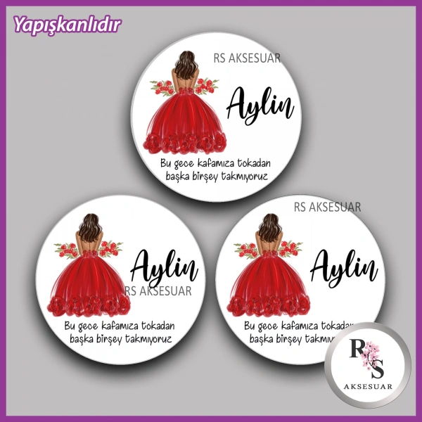 15 Adet - 5 cm Yuvarlak Yapışkanlı İsim Etiketi - Sticker