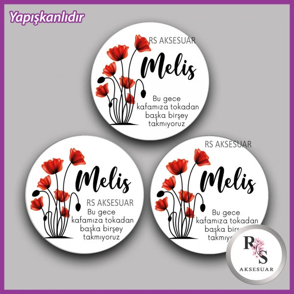 15 Adet - 5 cm Yuvarlak Yapışkanlı İsim Etiketi - Sticker