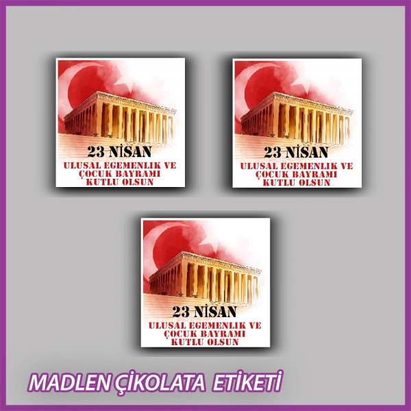 48 Adet - 23 Nisan Çocuk Bayramı Çikolata İsim Etiketi - Sticker - ÇB06