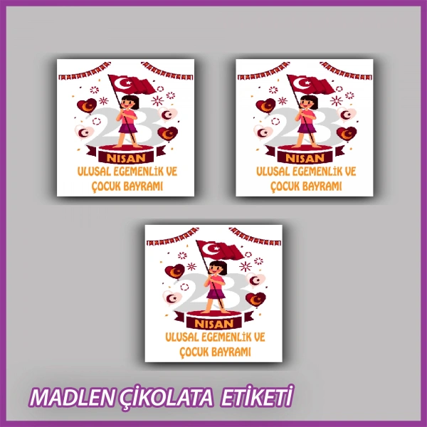 48 Adet - 23 Nisan Çocuk Bayramı Çikolata İsim Etiketi - Sticker - ÇB15
