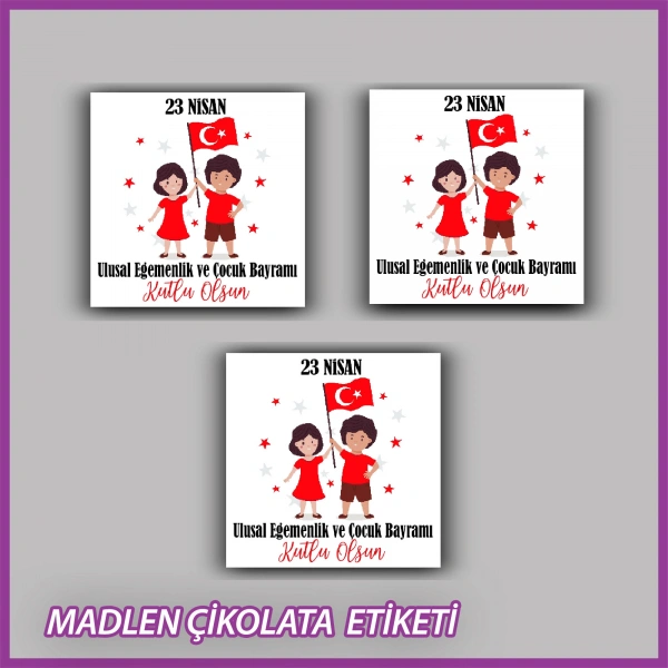 48 Adet - 23 Nisan Çocuk Bayramı Çikolata İsim Etiketi - Sticker - ÇB20