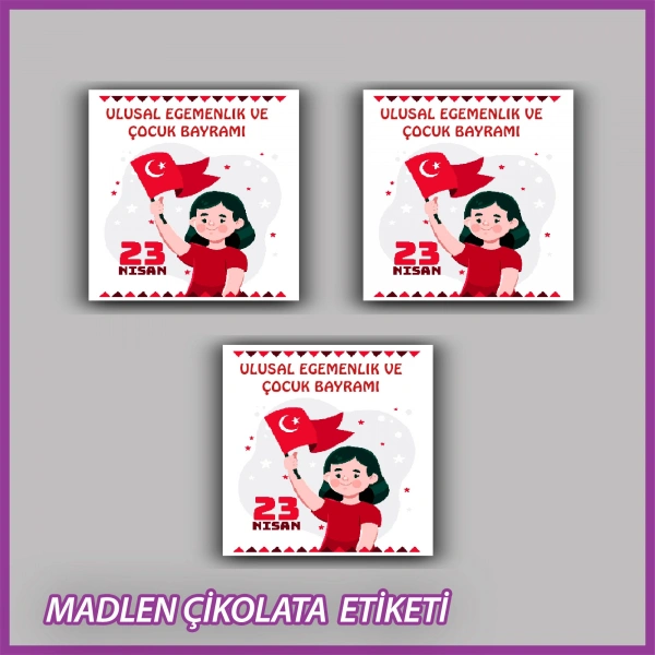 48 Adet - 23 Nisan Çocuk Bayramı Çikolata İsim Etiketi - Sticker - ÇB25