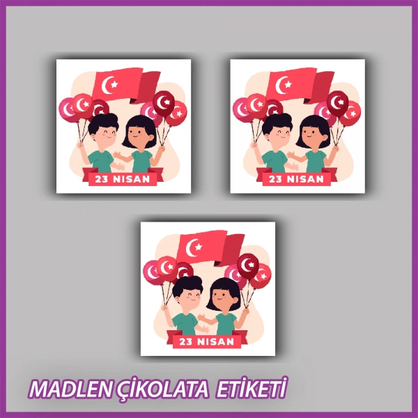 48 Adet - 23 Nisan Çocuk Bayramı Çikolata İsim Etiketi - Sticker - ÇB29
