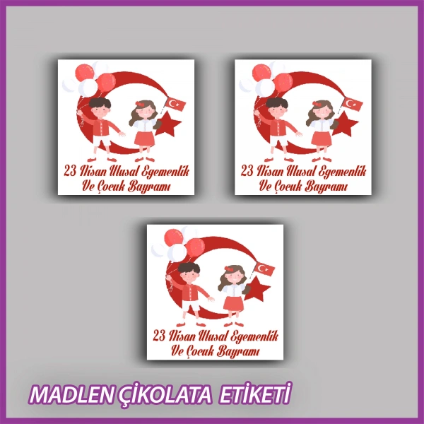 48 Adet - 23 Nisan Çocuk Bayramı Çikolata İsim Etiketi - Sticker - ÇB34