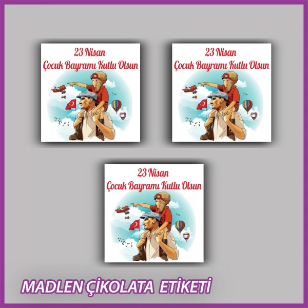 48 Adet - 23 Nisan Çocuk Bayramı Çikolata İsim Etiketi - Sticker - ÇB39