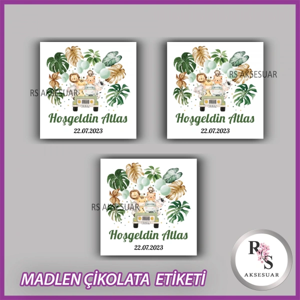 48 Adet - Bebek Çikolata İsim Etiketi - Sticker - CE02