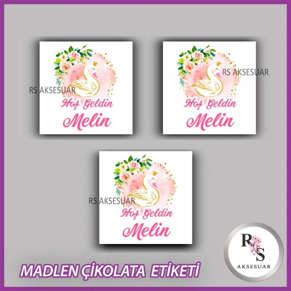 48 Adet - Bebek Çikolata İsim Etiketi - Sticker - CE04