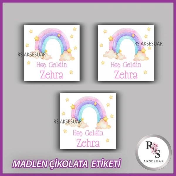 48 Adet - Bebek Çikolata İsim Etiketi - Sticker - CE06