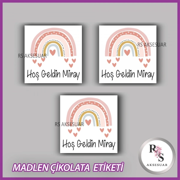 48 Adet - Bebek Çikolata İsim Etiketi - Sticker - CE07