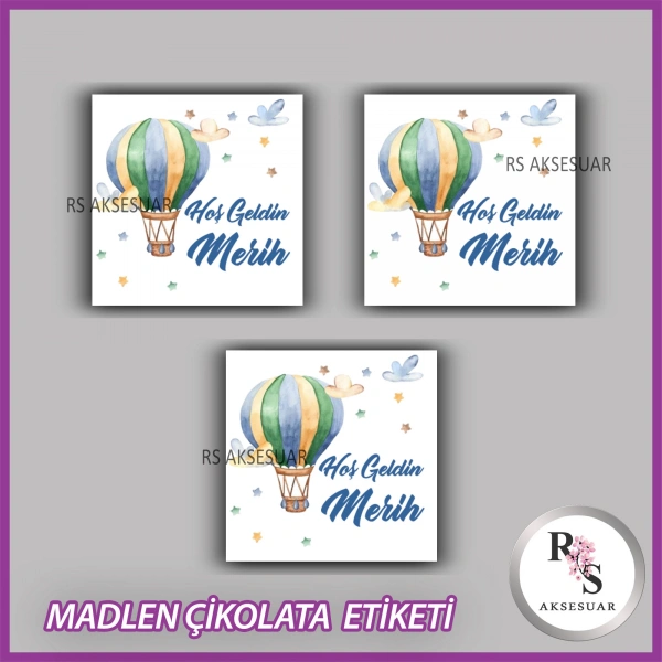 48 Adet - Bebek Çikolata İsim Etiketi - Sticker - CE09