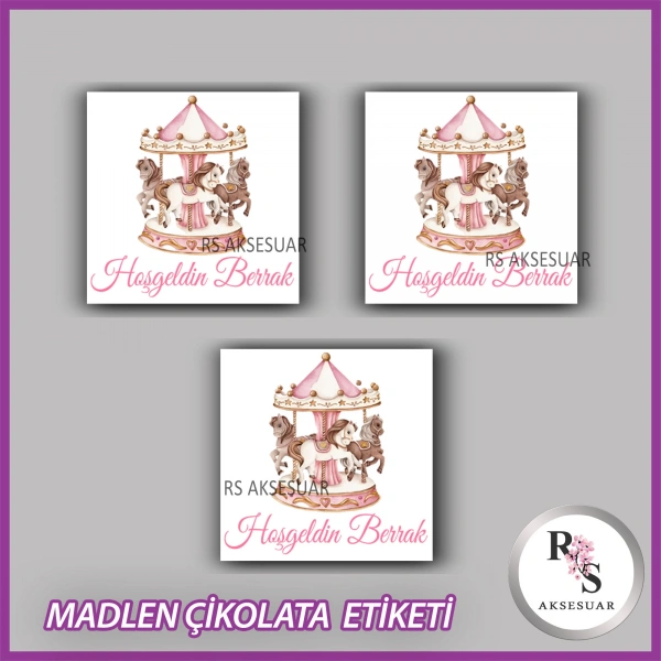 48 Adet - Bebek Çikolata İsim Etiketi - Sticker - CE13