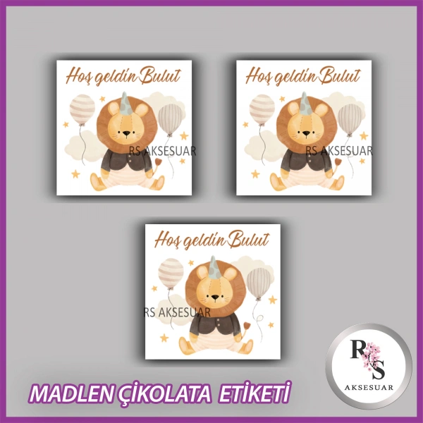 48 Adet - Yenidoğan Bebek Çikolata İsim Etiketi - Sticker - CE18