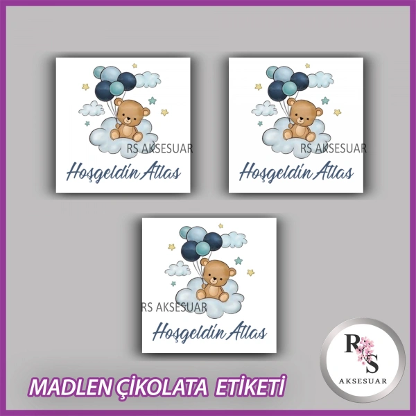 48 Adet - Yenidoğan Bebek Çikolata İsim Etiketi - Sticker - CE19