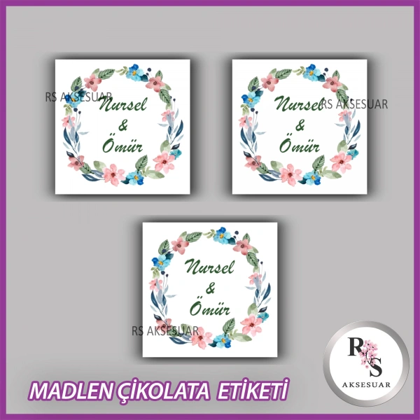 48 Adet - Nikah Nişan Söz Çikolata İsim Etiketi - Sticker - CE31