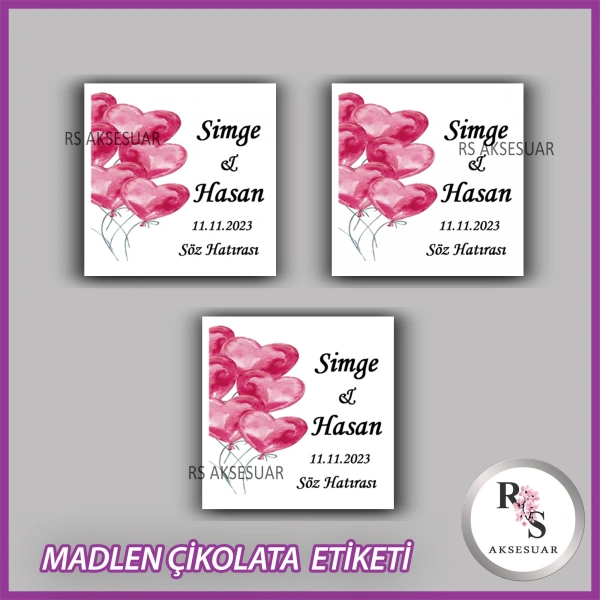 48 Adet - Nikah Nişan Söz Çikolata İsim Etiketi - Sticker - CE33