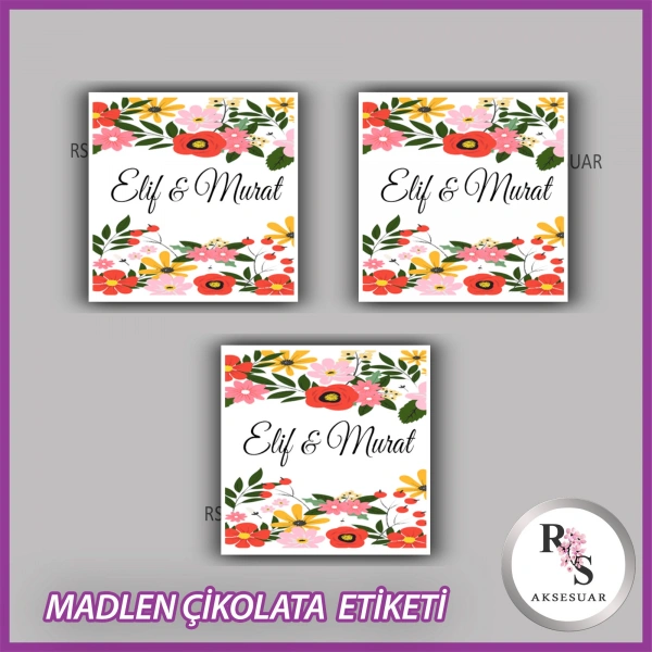 48 Adet - Nikah Nişan Söz Çikolata İsim Etiketi - Sticker - CE36