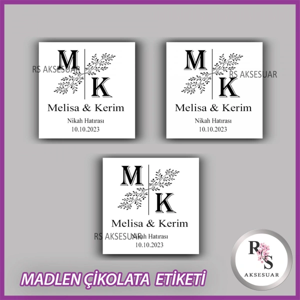 48 Adet - Nikah Nişan Söz Çikolata İsim Etiketi - Sticker - CE38