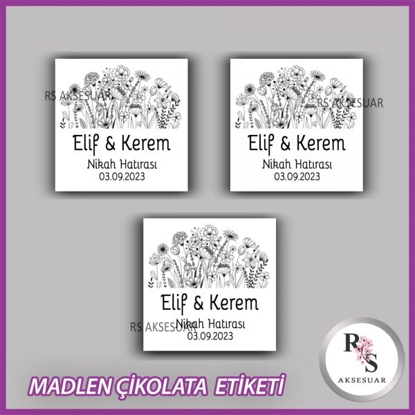 48 Adet - Nikah Nişan Söz Çikolata İsim Etiketi - Sticker - CE39