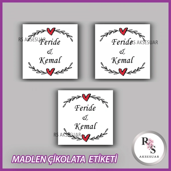 48 Adet - Nikah Nişan Söz Çikolata İsim Etiketi - Sticker - CE40