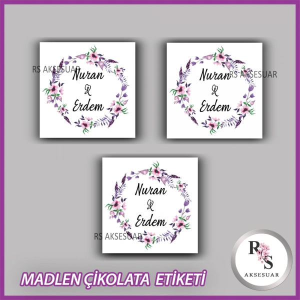 48 Adet - Nikah Nişan Söz Çikolata İsim Etiketi - Sticker - CE41