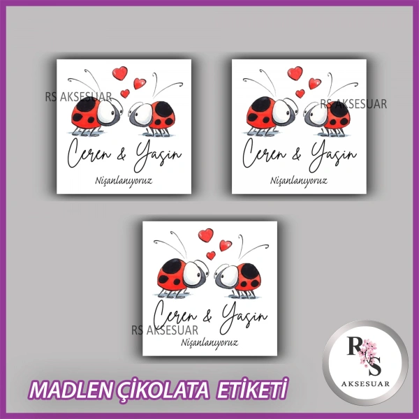 48 Adet - Nikah Nişan Söz Çikolata İsim Etiketi - Sticker - CE42