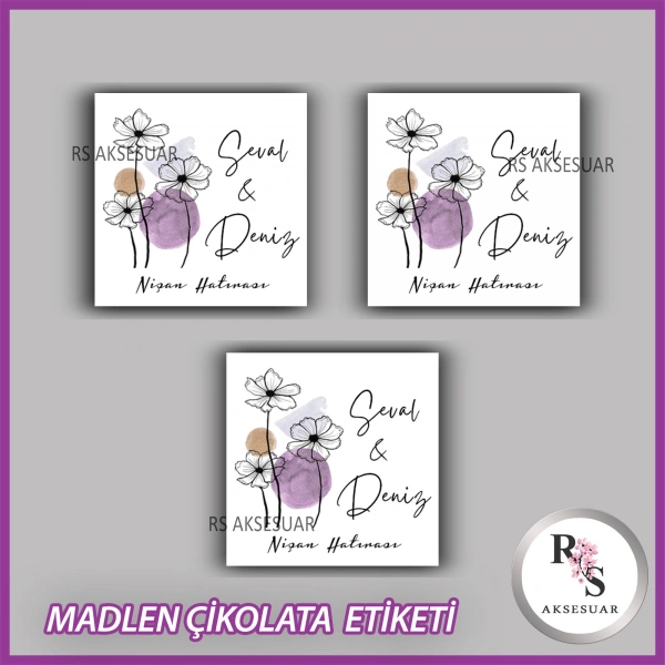 48 Adet - Nikah Nişan Söz Çikolata İsim Etiketi - Sticker - CE45