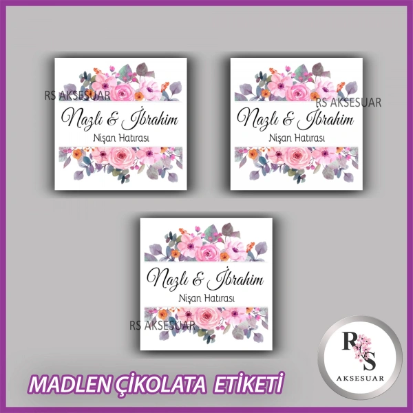 48 Adet - Nikah Nişan Söz Çikolata İsim Etiketi - Sticker - CE47