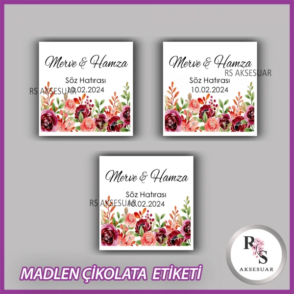 48 Adet - Nikah Nişan Söz Çikolata İsim Etiketi - Sticker - CE49