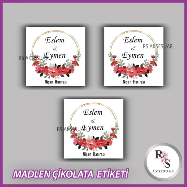 48 Adet - Nikah Nişan Söz Çikolata İsim Etiketi - Sticker - CE53