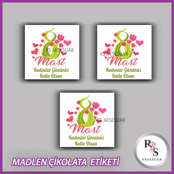 48 Adet - 8 Mart Kadınlar Günü Çikolata İsim Etiketi - Sticker - CE62