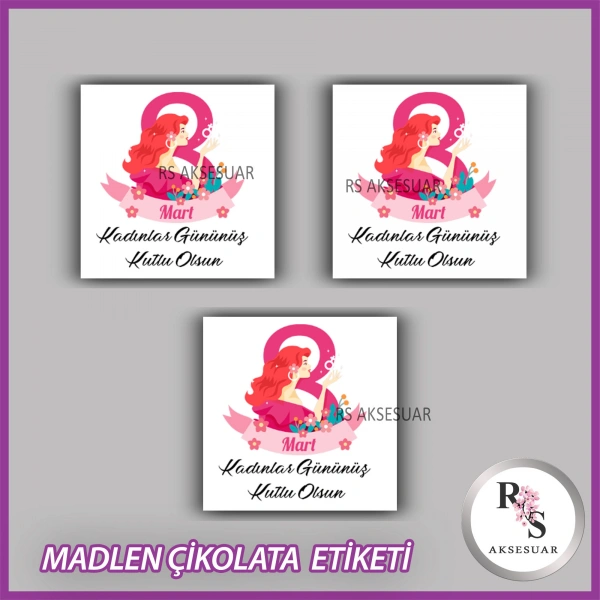 48 Adet - 8 Mart Kadınlar Günü Çikolata İsim Etiketi - Sticker - CE63