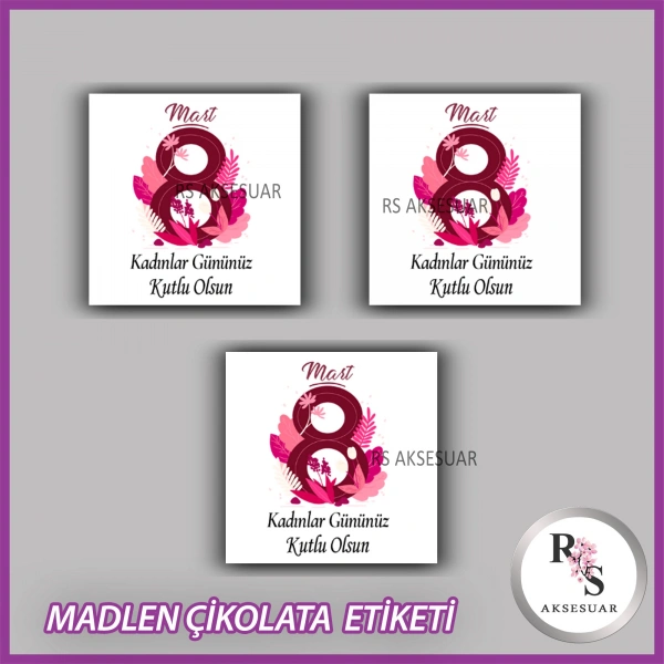 48 Adet - 8 Mart Kadınlar Günü Çikolata İsim Etiketi - Sticker - CE64