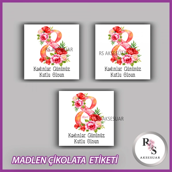 48 Adet - 8 Mart Kadınlar Günü Çikolata İsim Etiketi - Sticker - CE65
