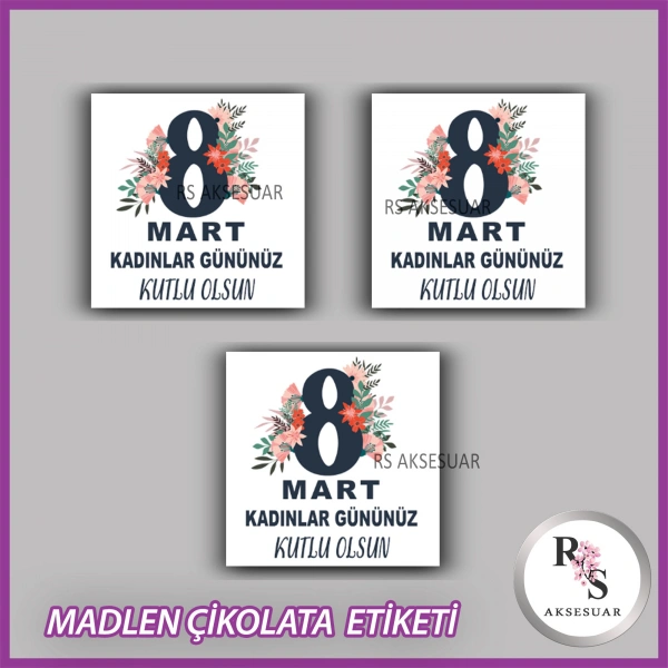 48 Adet - 8 Mart Kadınlar Günü Çikolata İsim Etiketi - Sticker - CE66