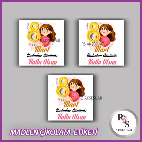 48 Adet - 8 Mart Kadınlar Günü Çikolata İsim Etiketi - Sticker - CE67