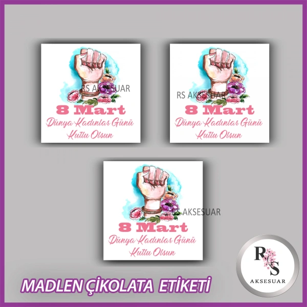 48 Adet - 8 Mart Kadınlar Günü Çikolata İsim Etiketi - Sticker - CE68