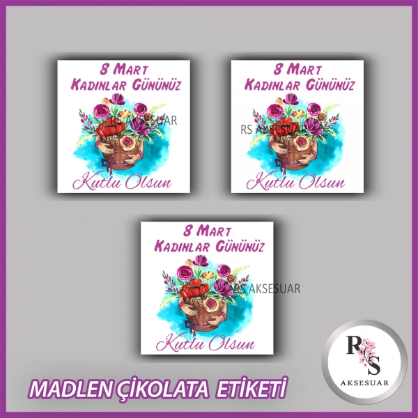 48 Adet - 8 Mart Kadınlar Günü Çikolata İsim Etiketi - Sticker - CE69