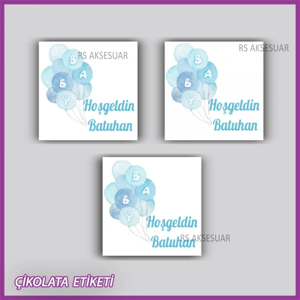 48 Adet - Bebek Çikolata İsim Etiketi - Sticker - rs5549