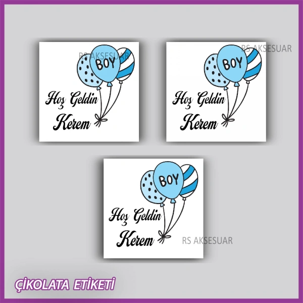 48 Adet - Bebek Çikolata İsim Etiketi - Sticker - rs5548