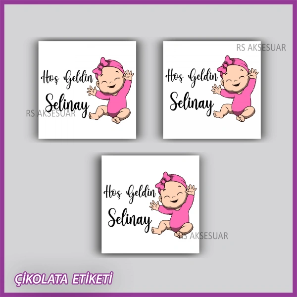 48 Adet - Bebek Çikolata İsim Etiketi - Sticker